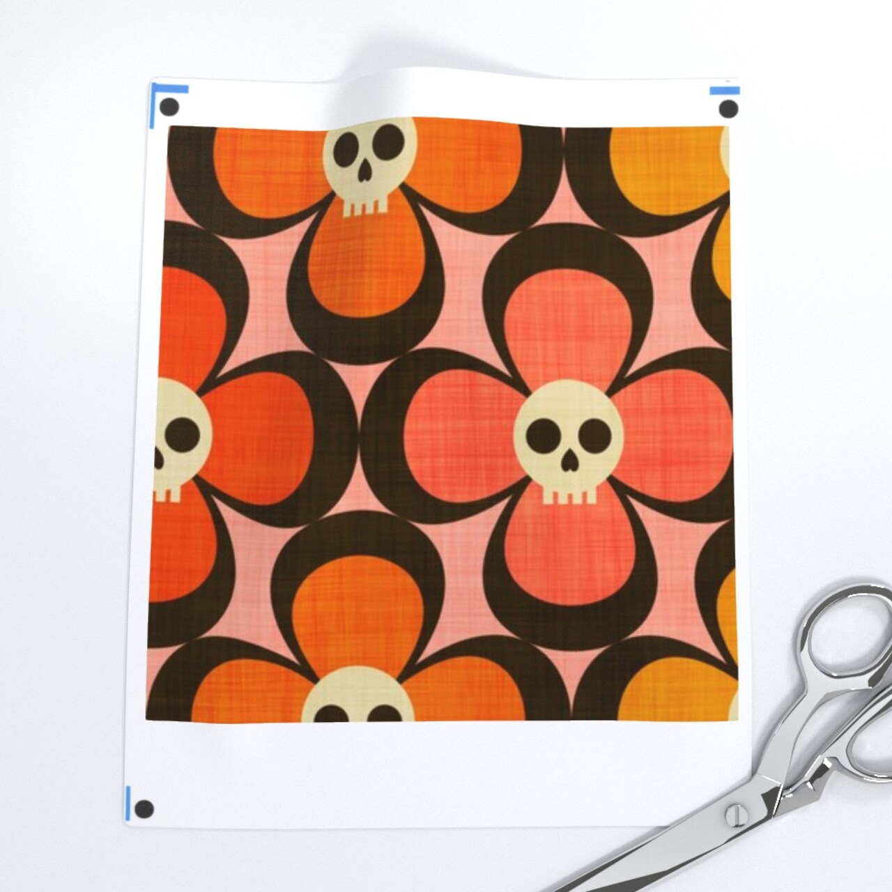 Floral Skulls Pink Orange Yellow Flowers Abstract Geometric Autumn Custom Printed Fabric by Spoonflower Various Fabrics by the Yard or Fat Quarter